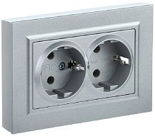 Розетка с заземлением IEK Brite РС12-3-БрС 1-м. 2 мод. сталь картинка